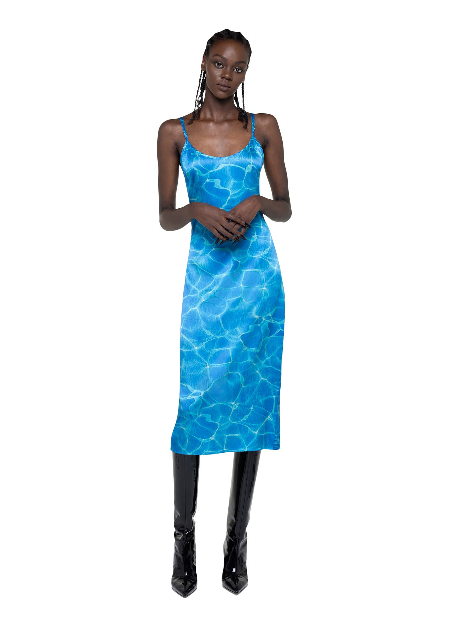 AQUA SILK MIDI DRESS