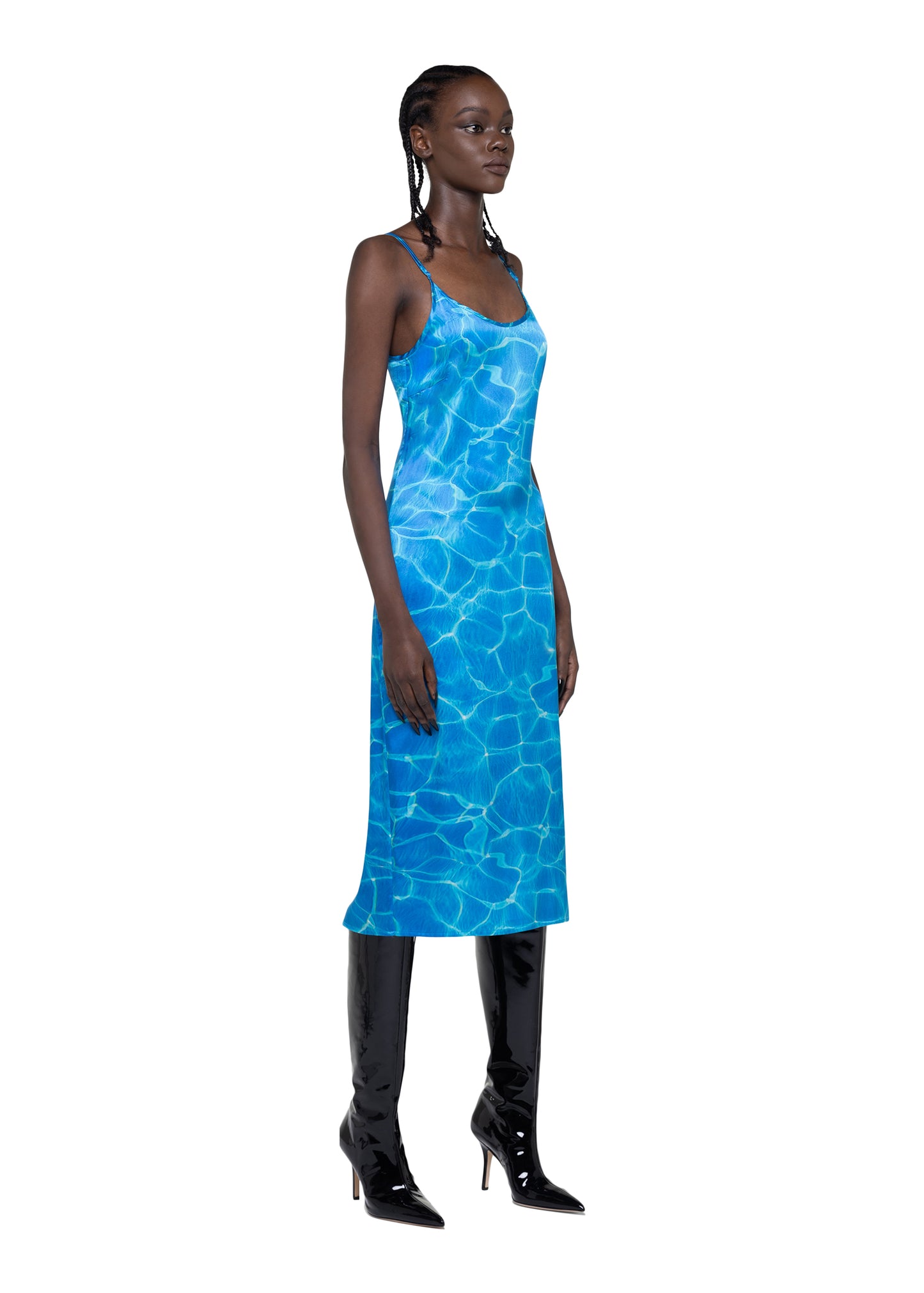 AQUA SILK MIDI DRESS